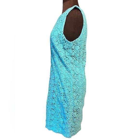 Talbots Aqua Lace Modest Boho Feminine Sleeveless Coquette Shift Dress Size 10 - Picture 3 of 7